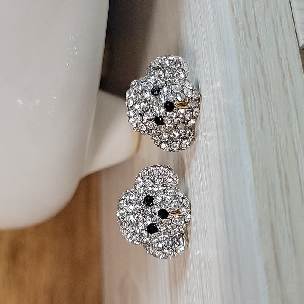 Like New Silver Crystal Poodle Stud Earrings Perfect for Playful Poodle Lovers